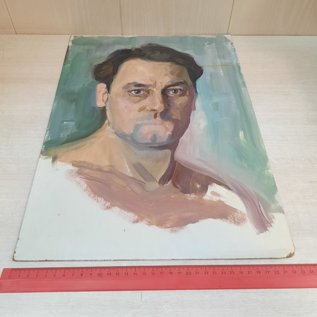 Картина маслом на картоне, портрет мужчины, 33х48 см, 1962г. СССР.. Картинка 10